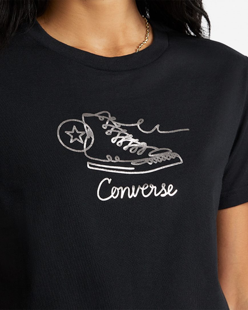 Women's Converse Sneaker Graphic Slim-Fit T-Shirts Black | AU 8940ED